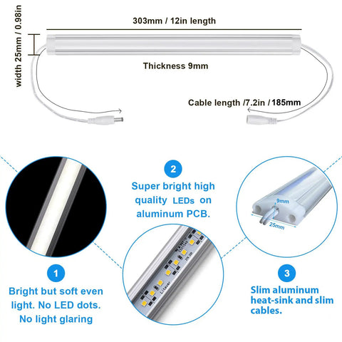 Dimmable Under Cabinet Lighting Kit With Plug In Or Hardwired Driver, 35W LED Light Bar dimensions and aluminum design features