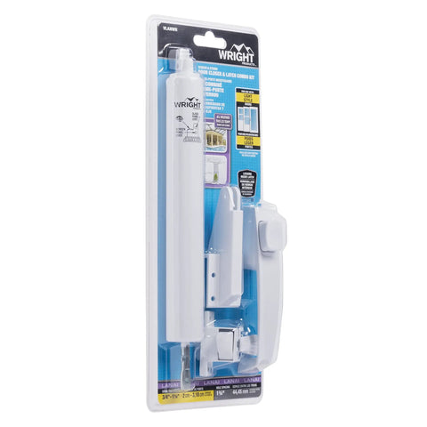Packaging of corrosion resistant screen door hardware kit with pneumatic closer and push button latch for out swinging doors white.