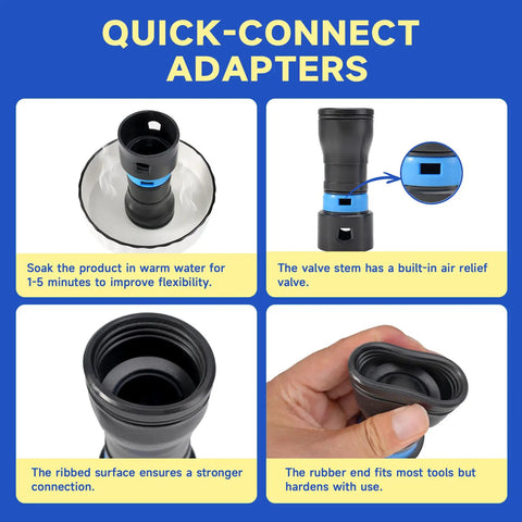 Quick-connect adapters for 16 Ft Dust Collection Hose Kit For Home And Workshop Vacuum Systems, showcasing features and flexibility.