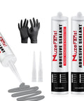 Heavy Duty Gray Concrete Crack Filler Self Leveling Waterproof Sealant Fast Curing Flexible Cement Repair Patch Kit For Driveways Walkways Rock Solid Fix For Cracks Up To 2 Inches Wide Fast Cure For Diy 2 Pack 10 1 Ounce Each with gloves and applicator tips.