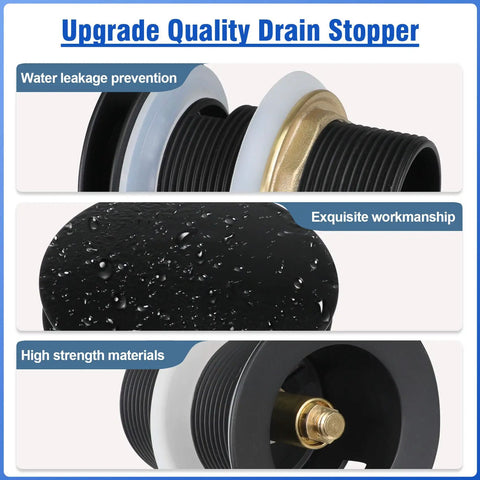 Heavy Duty Copper Pop Up Drain Stopper For Freestanding Bathtub Universal Fit showing water leakage prevention design with brass fittings.