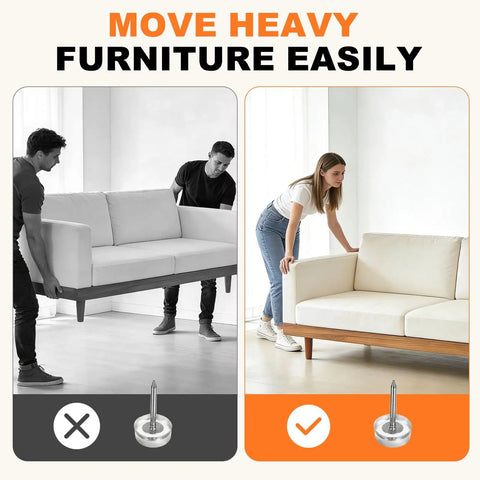 No Sweat 24 Pack Transparent Furniture Sliders With NailOn Pins For Gliding Pads On Hardwood Floors in use under a couch.