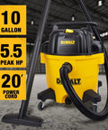 10 Gallon Poly Wet Dry Vacuum With 5.5 HP Power, 120V Shop Vacuum Delivers 90 CFM For Jobsite, Garage Or Workshop Cleanup