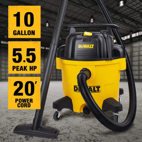 10 Gallon Poly Wet Dry Vacuum With 5.5 HP Power, 120V Shop Vacuum Delivers 90 CFM For Jobsite, Garage Or Workshop Cleanup
