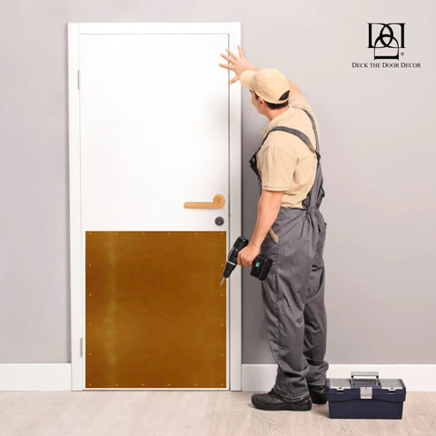 Badass Door Armor Plate In Shiny Brass Finish 30x34 Inch Screw Mount Build Rock Solid Anodized Aluminum Rustproof Corrosion Resistant Top Tier Entryway Upgrade Legit Durability Guaranteed