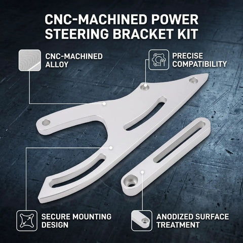 Heavy Duty Billet Aluminum CNC Power Steering Pump Bracket Kit Mid Mount V Belt Fit For 289 302 351W SBF Engines Plus 64-69 Cars And Trucks Make Your Ride Rock Smooth, CNC-machined alloy bracket