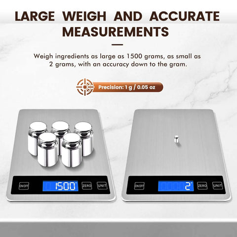 Dope Digital Kitchen Scale With USB Charging Or Battery Power, Waterproof Stainless Steel, 1g 0.05oz Precision, Easy LCD Readout