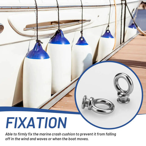Replacement Boat Fender Eye Set for Quick Release Bumper Hanger Clips and Locks, Stainless Steel Marine Fender Eyes shown on boat