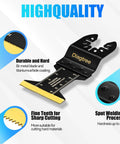Diagtree titanium oscillating multitool blade, front view with ruler-scale markings and gold teeth.