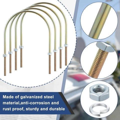 Four Pack Three Eighths Inch U Bolts With Nuts And Washers Round Zinc Plated Steel U Clamps For PVC Pipe Tubing Fence Trailer