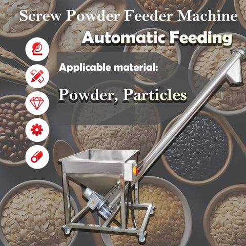 Electric Screw Conveyor Automatic Feeding Machine with spiral auger, vibrating hopper, 100L capacity for powder handling.