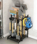 Heavy Duty Garden Tool Storage Rack With Wheels And Hooks Metal Organizer Stand for garage or shed