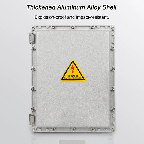 Front view of waterproof junction box with thickened aluminum shell; outdoor explosion-proof IP66 rated.