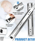 22 Inch Full Extension Drawer Slides Four Pairs Heavy Duty Ball Bearing Side Mount Runners For Dresser Kitchen Cabinet And Pantry Drawers showing details with double rows steel ball-bearing.