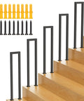 Heavy Duty U Shaped Staircase Handrail For Indoor And Outdoor Use At Three Foot Height with mounting hardware on wooden steps.