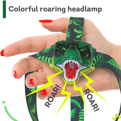 Dinosaur Roaring Headlamps For Kids With LED Light Fun Camping Flashlight For Boys And Girls Realistic Jaw Roar Sound Ideal Gift