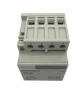 Front view of 60 Amp 4 Pole Normally Open Contactor With 110 To 120V Coil For Motor Load 40A And Lighting 63A No Frills Plug And Play Slotted Steel Zinc Plated DIN Rail Bundle Kit With 2 Screws.