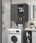 Locking Metal Wall Cabinet for Garage With Doors and Adjustable Shelf in bathroom, wall mounted above washing machine.
