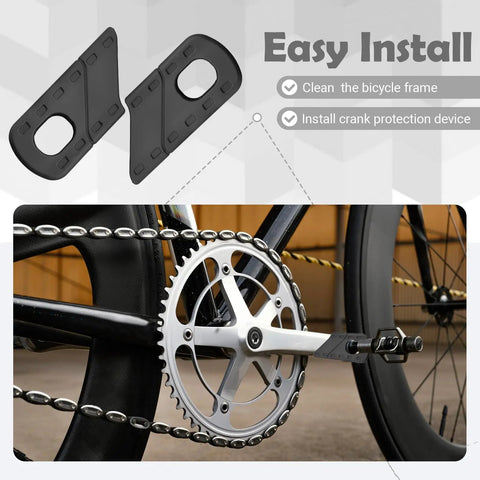 Image showing installation of Black Bike Crank Boot Protectors, 4 Pack Silicone Crankset Guards Fit 135mm to 178mm Universal for MTB and Road Bikes, Non Slip Waterproof Pedal Arm Guards, Rustproof Maintenance Free Design on a bike crankset.