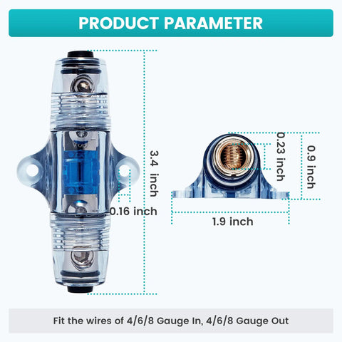 Bulletproof 60 Amp Inline Anl Fuse Holder For Car Audio Subwoofer And Amplifier Setup showing dimensions 3.4 x 1.9 inches.