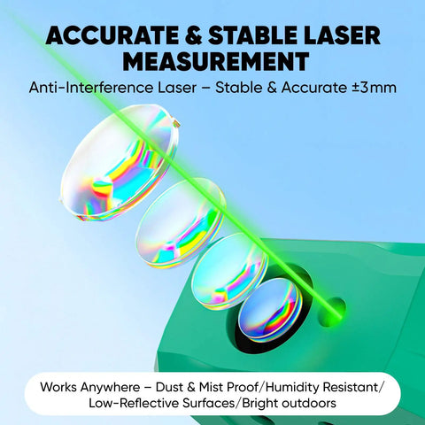 Heavy Duty Green Beam Laser Tape Measure 394 Ft Range With Built In Digital Level Dead On Accuracy For Hassle Free Distance Area And Volume Tracking Outdoor Home Jobs With Battery Included