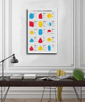 Geometric Shapes And Formulas Cheat Sheet Canvas Poster With Area And Volume Diagrams For Bedroom Decor And Office Space Dope Wall Art Gift Frame 20 By 30 Inches Premium Canvas Print hanging above a modern desk setup.