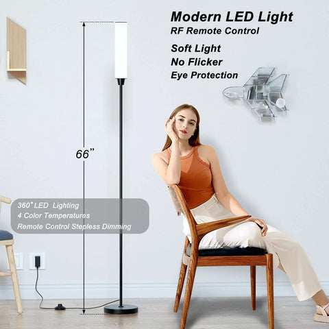 Corner Floor Lamp With Remote For Living Room, Modern Minimalist Black Floor Light That Fits Corners, 66 inches tall next to person