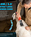Heavy Weight Electric Sheep Shears Featuring 1200W Motor And 3800 Rpm Output with extra-long power cord, used for precise sheep shearing.