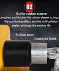 Close-up of the Heavy Duty Retractable Tool Balancer Forged From Solid Alloy Steel showing the rubber boot and insulated hook.