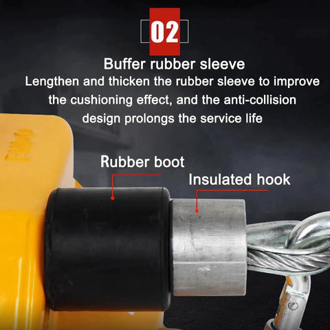 Close-up of the Heavy Duty Retractable Tool Balancer Forged From Solid Alloy Steel showing the rubber boot and insulated hook.