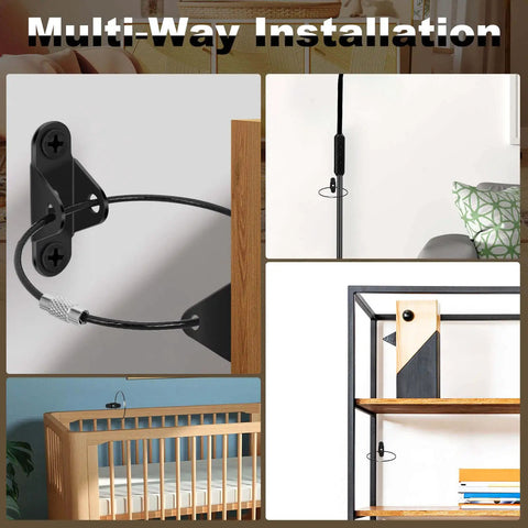 10 Pack Furniture Anchors For Baby Proofing Anti Tip Wall Straps Heavy Duty Metal Safety Anchors Multi-Way Installation