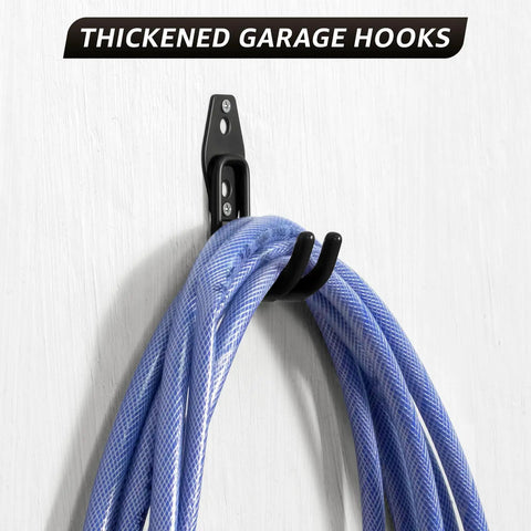 Heavy Duty Garage Hooks For Storage And Hanging Items, 20 Pack, wall-mounted steel hook holding coiled hose on wall
