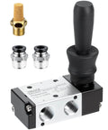 Three Way Two Position Pneumatic Solenoid Valve With Hand Lever Push Pull Manual Control One Quarter Inch NPT Ports Aluminum Body Model 3H210-08