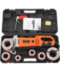 2300W Heavy Duty Electric Pipe Threader Machine Kit with accessories in case, designed for threading iron steel pipes.