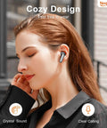 Woman wearing Wireless Earbuds With LED Power Display All Day Playtime 50 Hours IPX7 Waterproof In Ear Headphones With Mic Deep Bass
