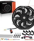 Rock Solid 10 Inch Universal Electric Cooling Fan Assembly With Thermostat Relay And Mount Kit Direct Drop Fit 12 Volt Pull Type Radiator Fan For Beat The Heat with installation accessories.