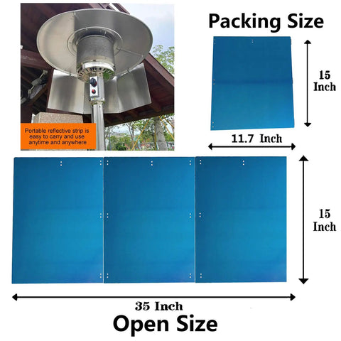 Patio Heater Reflector Shield For Outdoor Propane Heaters And Indoor Heat Lamps, dimensions and folded stainless steel panel