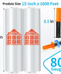 Badass Heavy Duty Stretch Film And Shrink Wrap Roll For Pallet Wrapping 80 Gauge with dispenser handles, 15 inch x 1000 feet size.