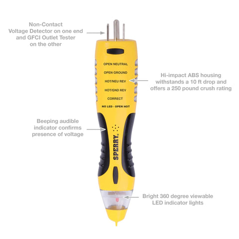 Two In One Non Contact Voltage Detector And GFCI Outlet Circuit Analyzer With 360 Degree Visual And Audible Alerts design