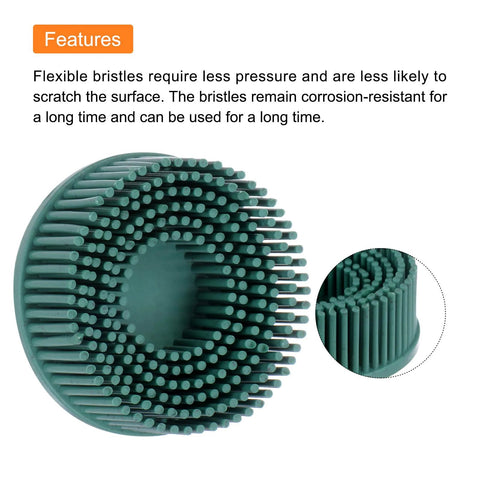 Harfington green 2-inch bristle disc abrasive brush for metal deburring; front view
