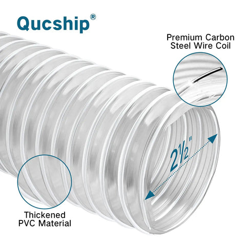 Pro Grade Clear PVC Dust Collection Hose Two And A Half Inch By Twenty Foot with carbon steel coil and thickened PVC material