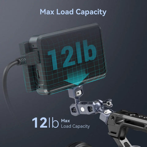 Dual Ball Head Articulating Magic Arm With Retractable Pins, 360 Degree Rotation, 12 Lb Load, supporting a monitor