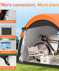 Upgraded Bike Tent With Rain Cover For Outdoor Storage Portable Bike Shed Fits 2 To 3 Bikes showing interior with bike and tools