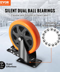 Side view of Six Inch Swivel Plate Caster Wheel with AB Locking, no noise PVC non marking wheel in industrial setting.