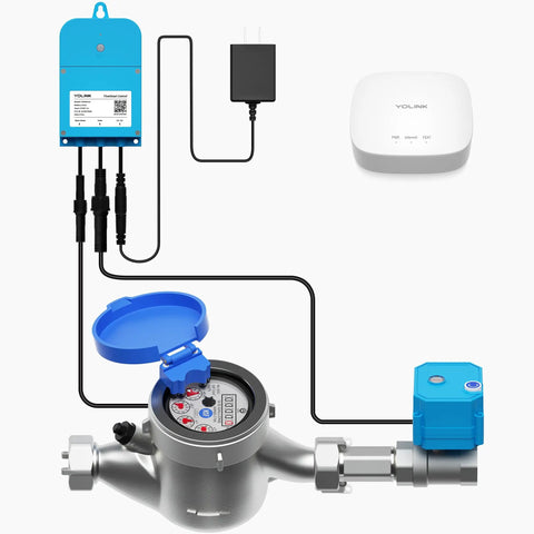 One Inch Pulse Meter And Auto Shutoff Valve Kit For Real Time Water Usage Tracking And Leak Detection With FlowSmart Controller YS5006 And LoRa Hub Included