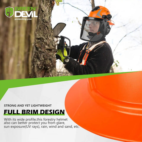 Forestry Chainsaw Helmet With Face Shield Built In Visor And Ear Muffs 4 In 1 System ANSI Z89.1 used by arborist