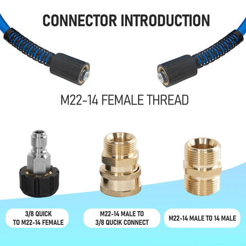 50 Ft High Pressure Washer Hose 3600 PSI Flexible And Kink Resistant Replacement With Quick Connectors and M22 Adapters