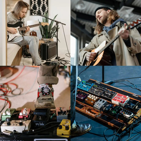 Musicians using 9V 500mA Guitar Pedal Power Supply For Most Effects Pedals AC Wall Charger with pedalboard setup