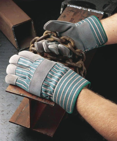Heavy Shoulder Leather Palm Work Gloves With Two And A Half Inch Rubberized Safety Cuff Wing Thumb For Flex Internal Cotton Palm Lining