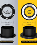 Battle Hardened Magnetic Dust Collector Fittings For 4 Inch Shop Vac Hoses Grip Tight Every Time showing magnetic connector with measurements.